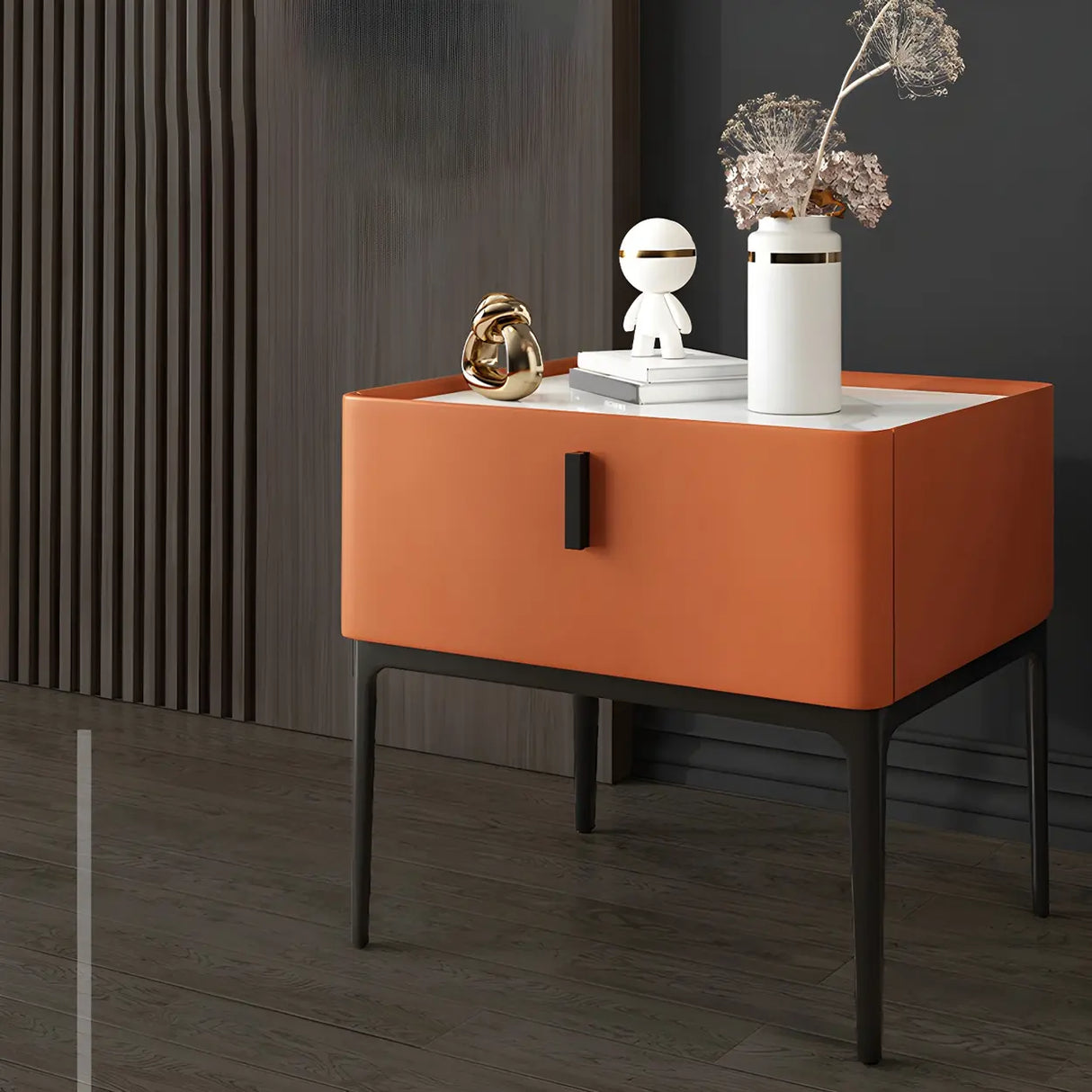 Square Marble Top Beige Drawer Storage Modern Nightstand Image - 24