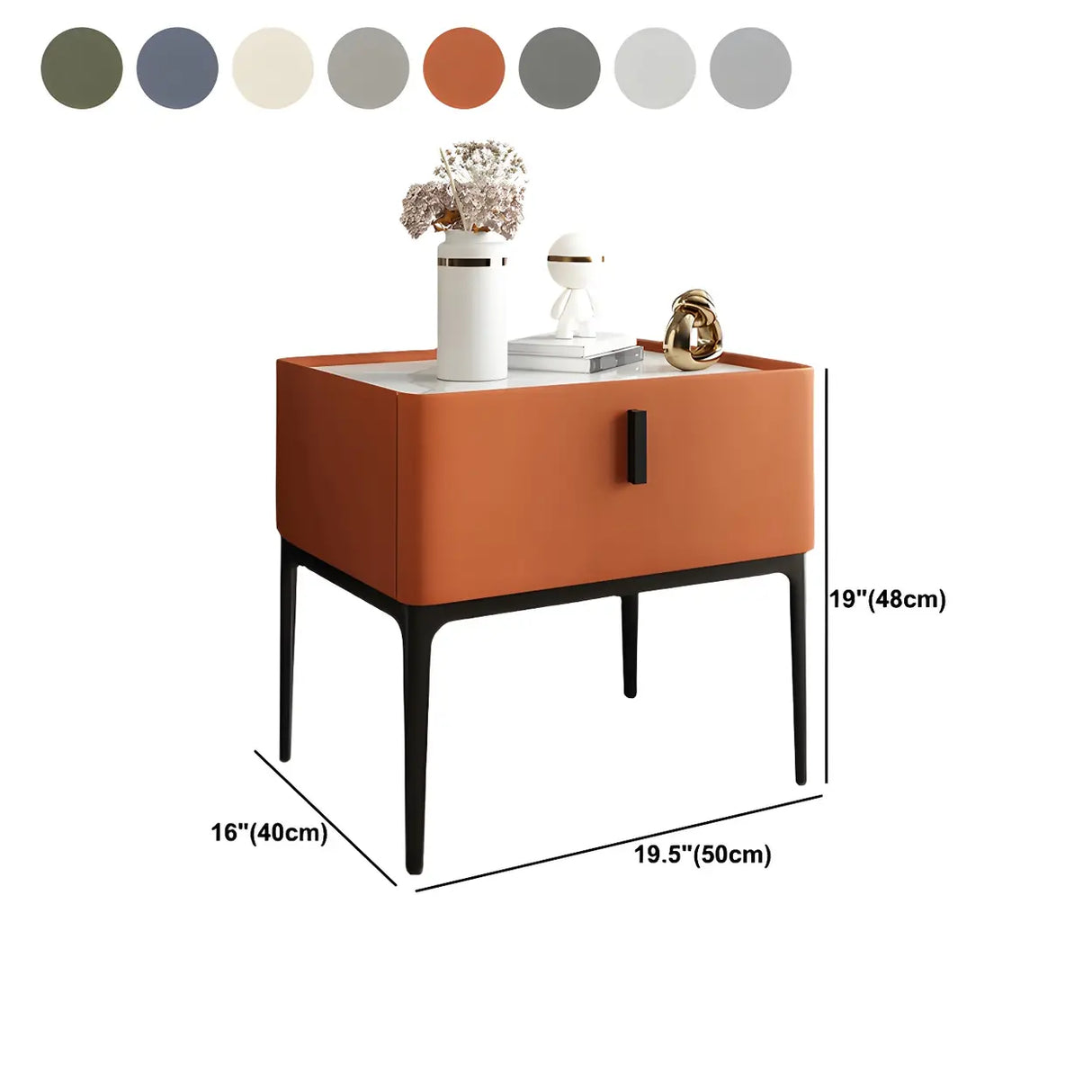 Square Marble Top Beige Drawer Storage Modern Nightstand