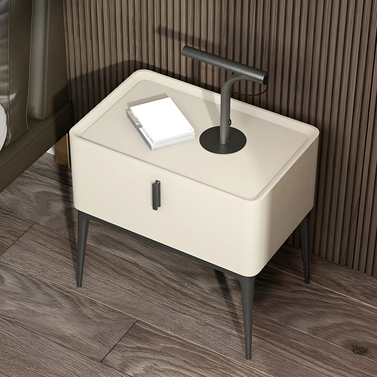 Square Marble Top Beige Drawer Storage Modern Nightstand Image - 5