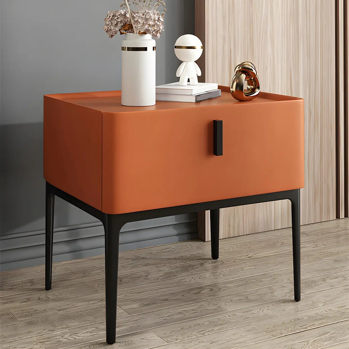 Square Marble Top Beige Drawer Storage Modern Nightstand Image - 8