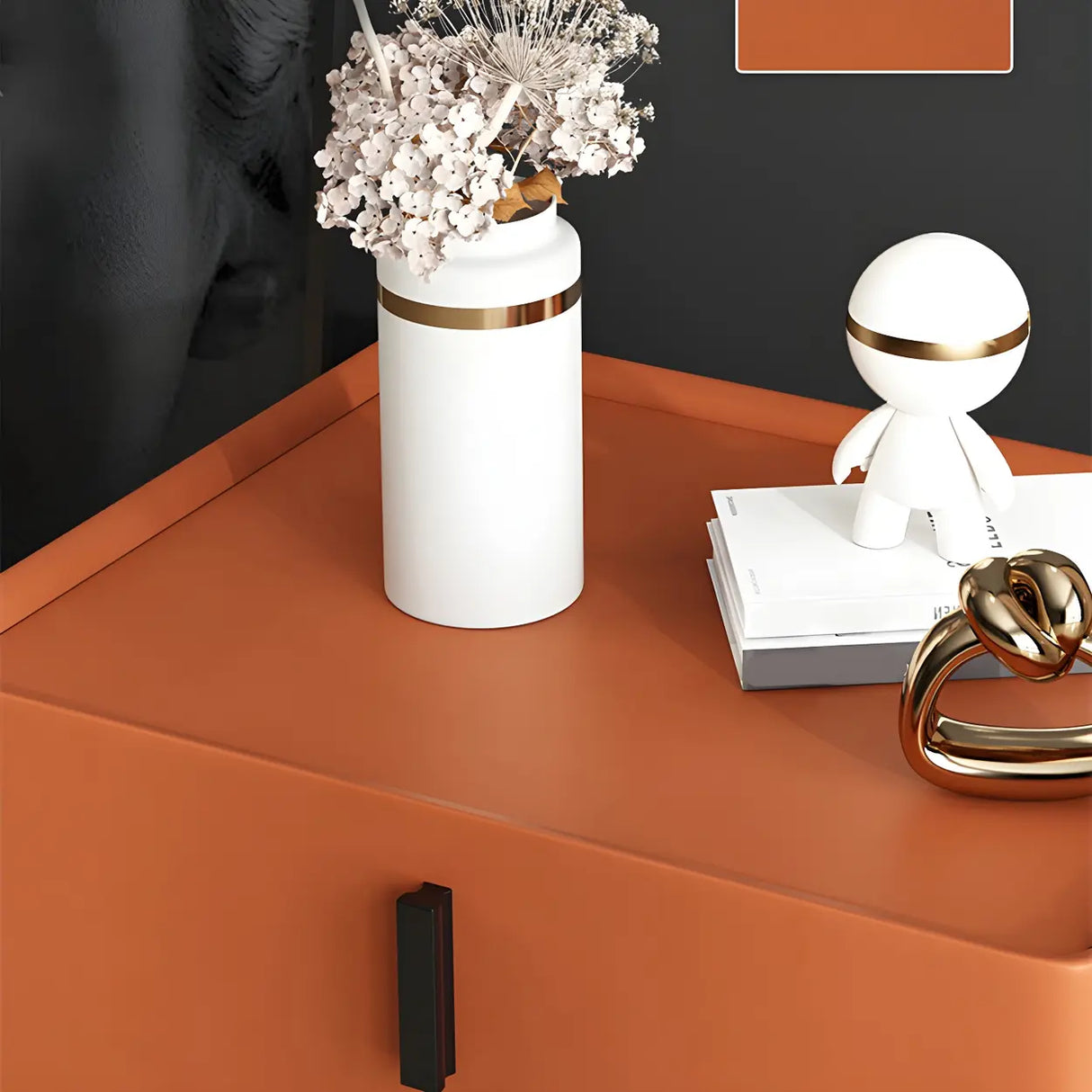 Square Marble Top Beige Drawer Storage Modern Nightstand Image - 11