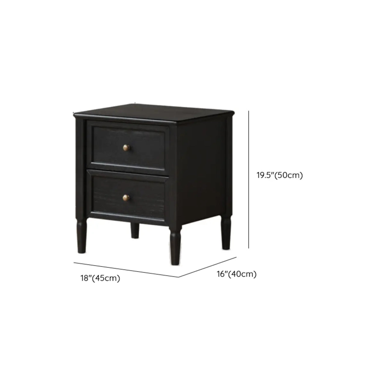 Square Oak wood Black 2-Drawer Bedside Cabinet with Legs