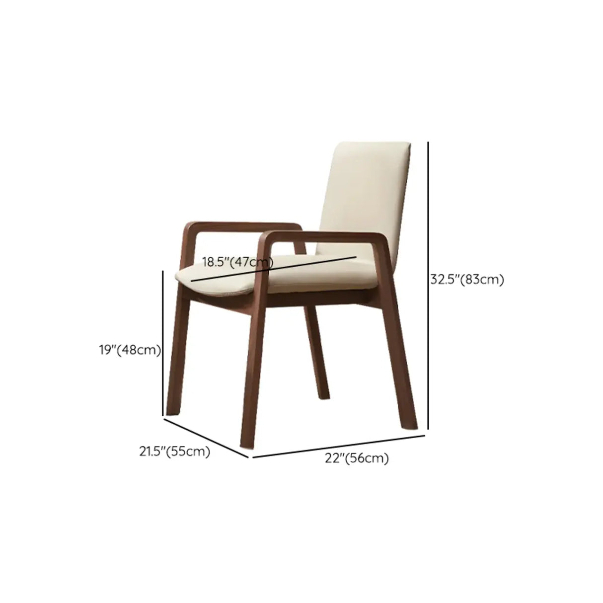 Square Off-White Leather Seat Armrest Wood Dining Chair
