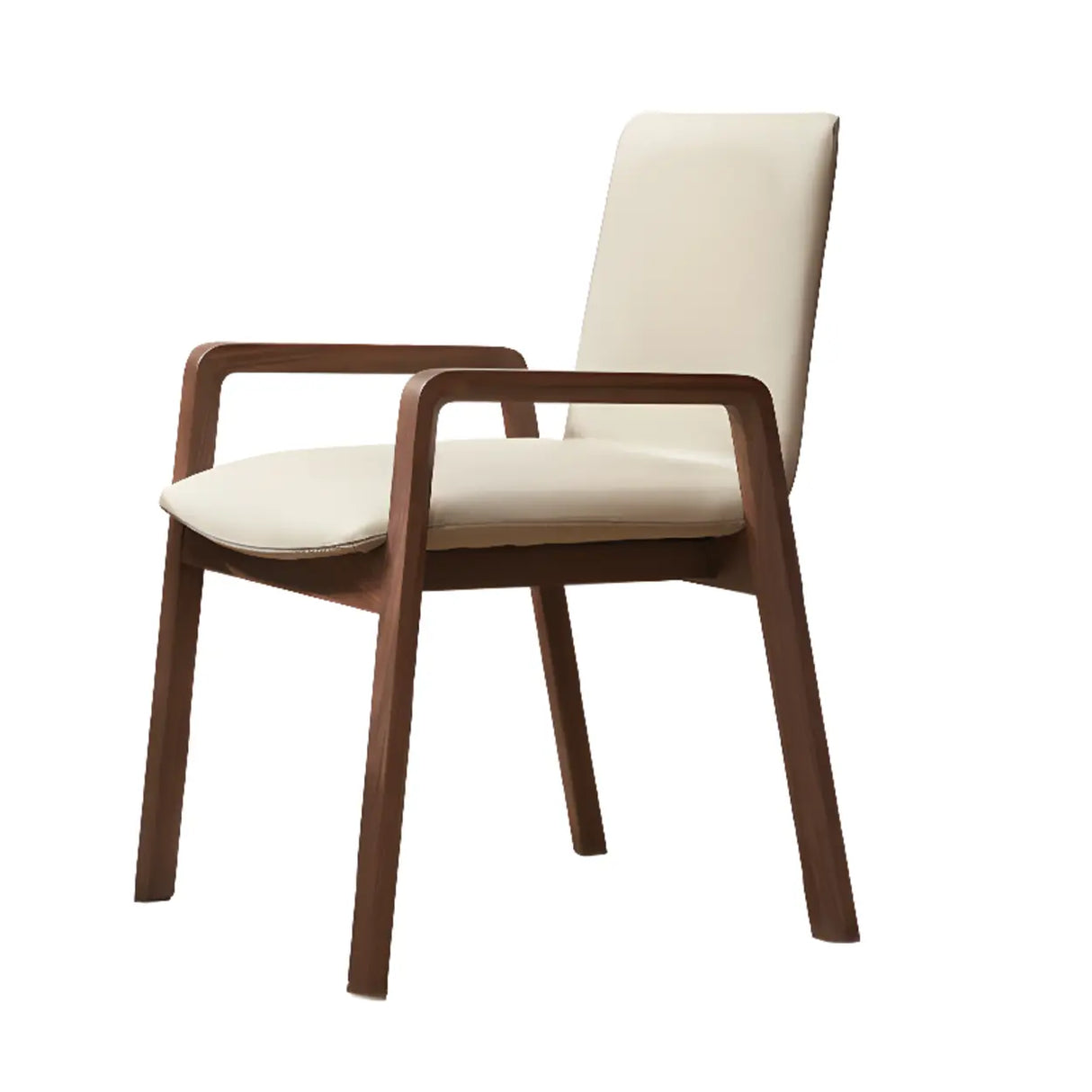 Square Off-White Leather Seat Armrest Wood Dining Chair Image - 5