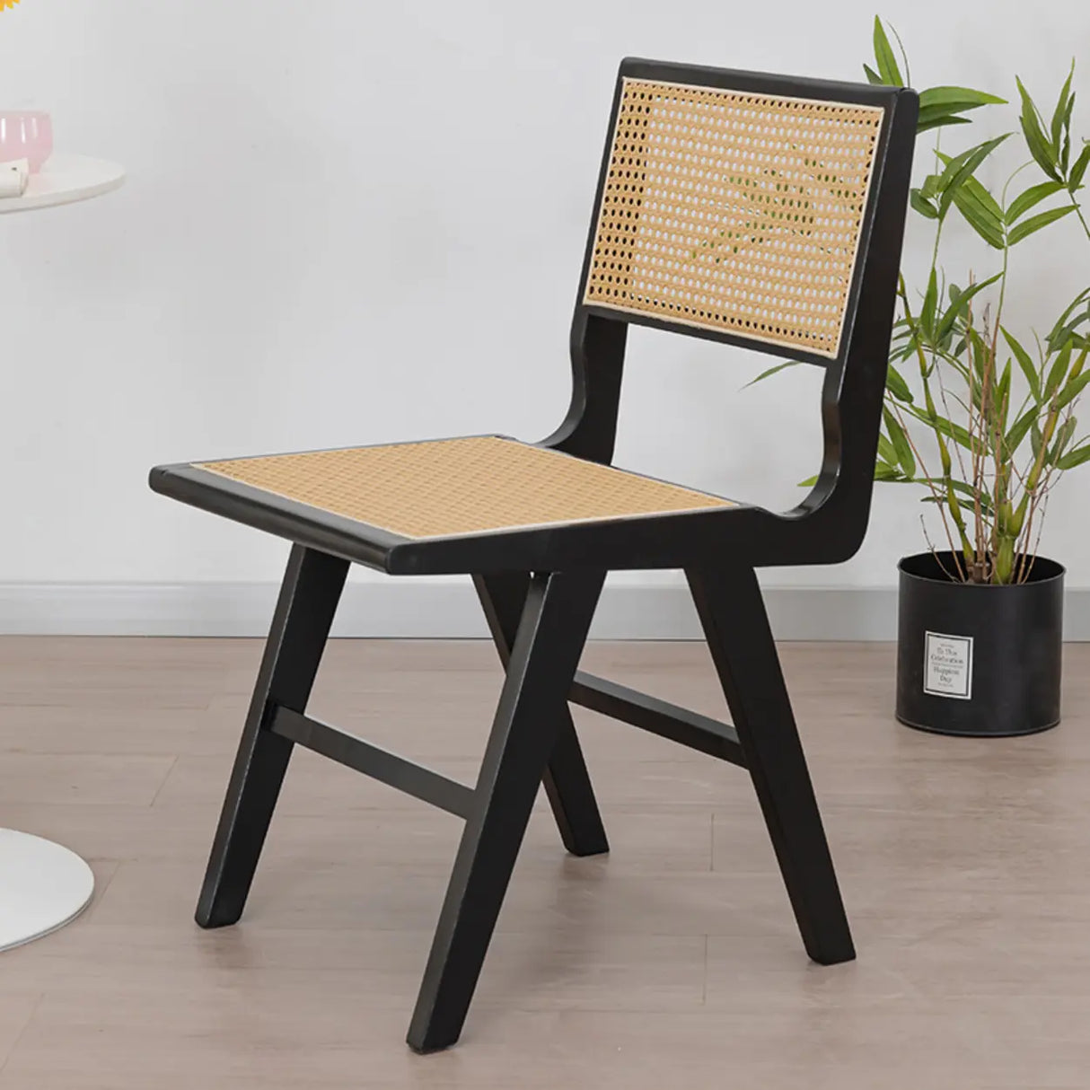 Square Open Back Armless Braided Rope Wood Dining Chair Image - 13