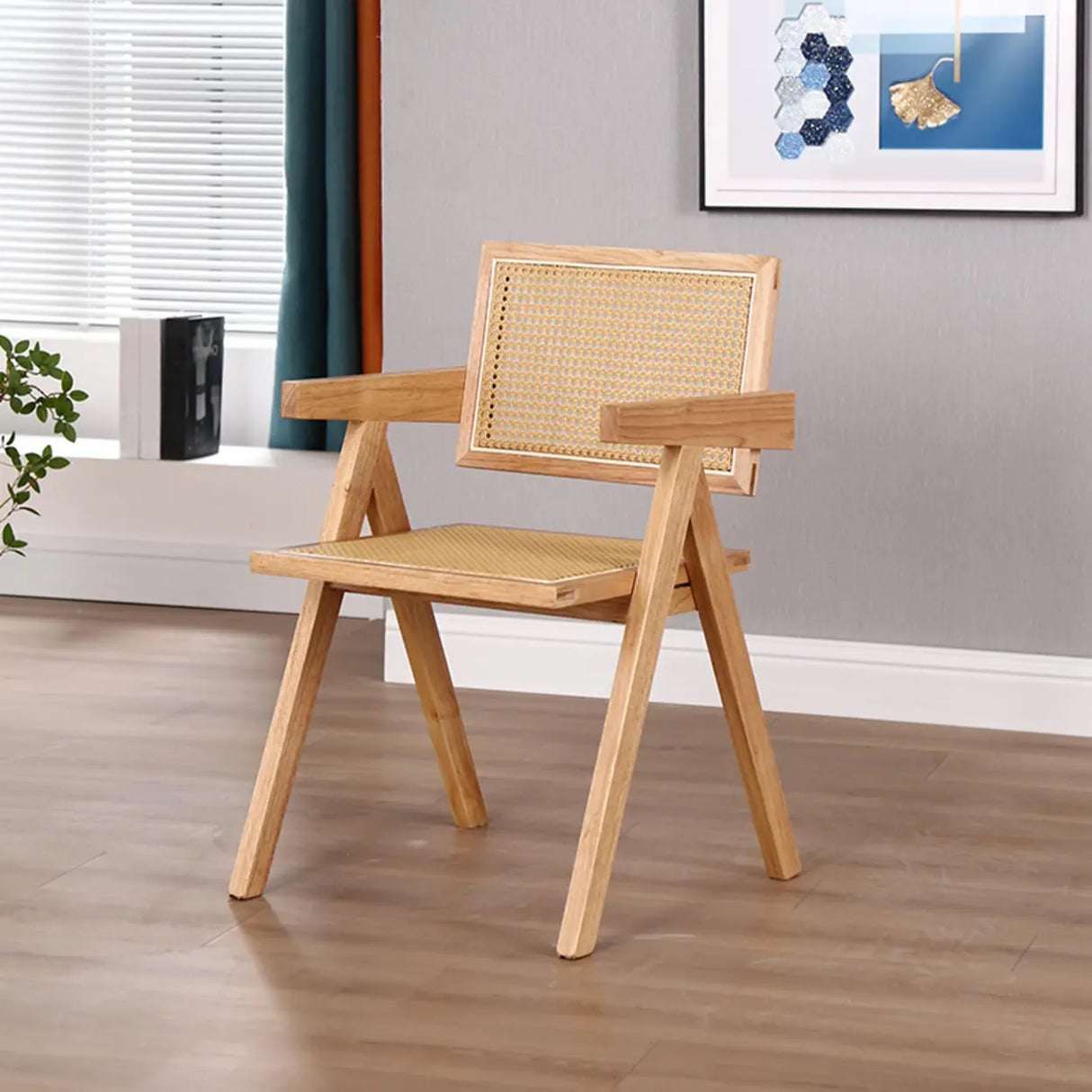 Square Open Back Armless Braided Rope Wood Dining Chair Image - 14