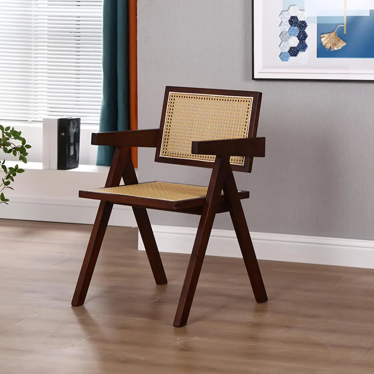 Square Open Back Armless Braided Rope Wood Dining Chair Image - 16