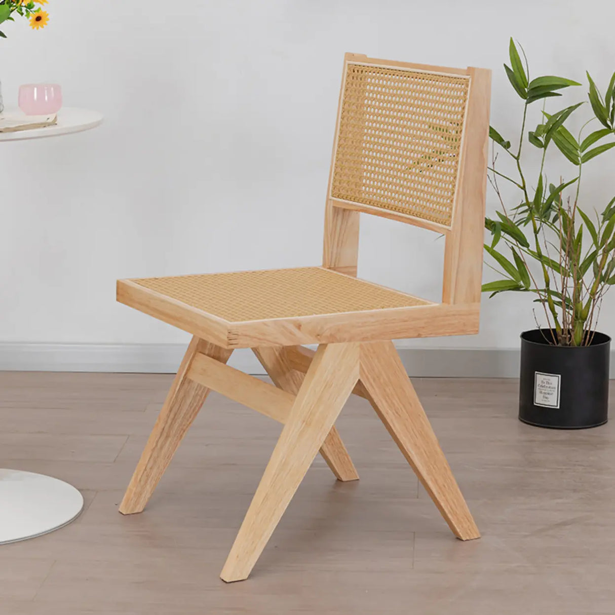 Square Open Back Armless Braided Rope Wood Dining Chair Image - 2