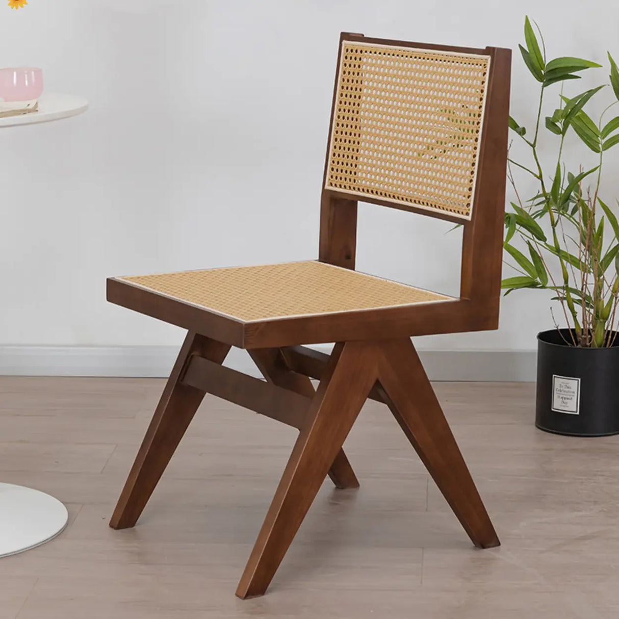 Square Open Back Armless Braided Rope Wood Dining Chair Image - 5