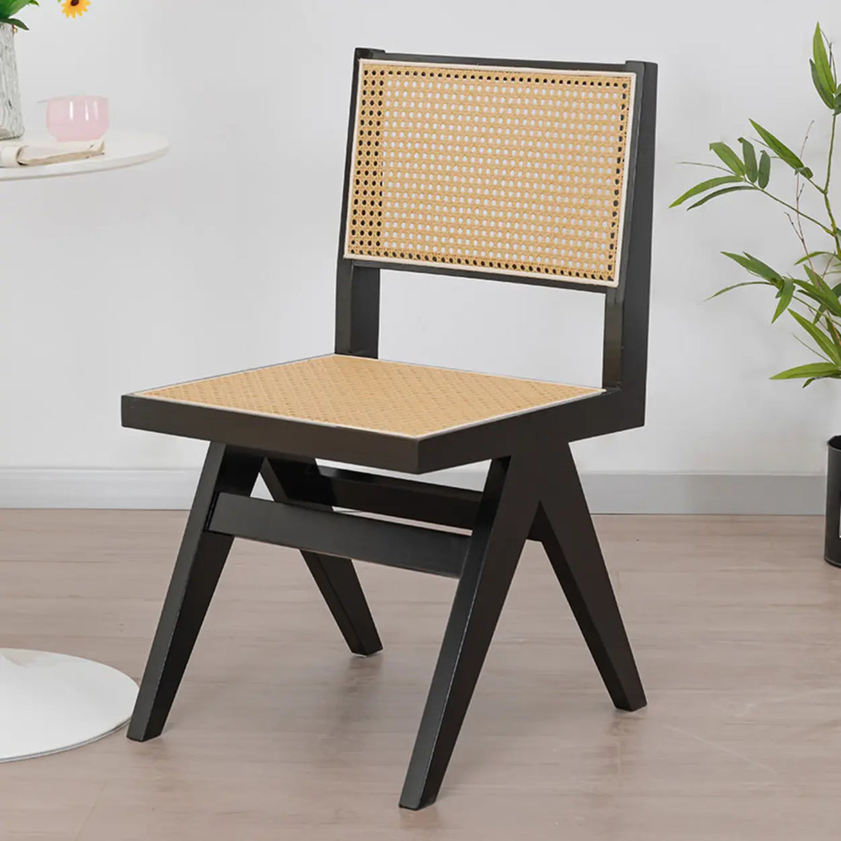 Square Open Back Armless Braided Rope Wood Dining Chair Image - 8