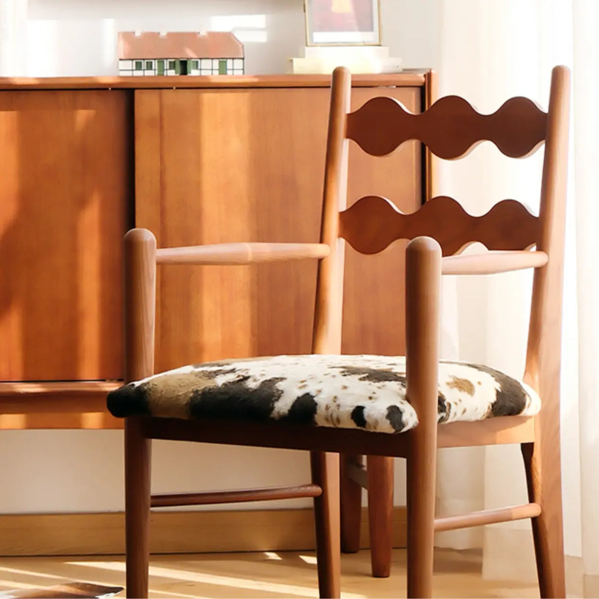 Square Open Wave-Back Wooden Arm Dining Chairs Orange Image - 12