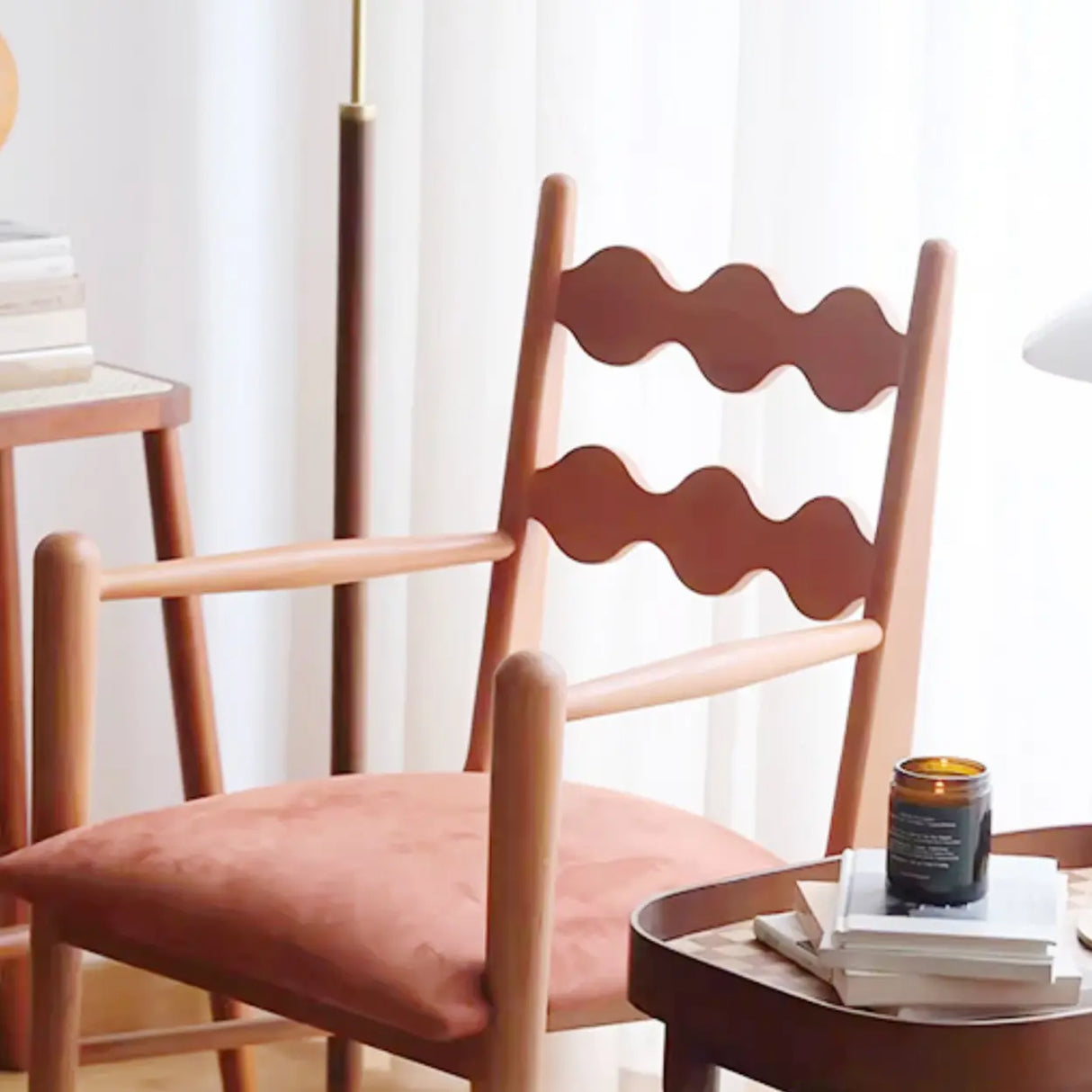 Square Open Wave-Back Wooden Arm Dining Chairs Orange Image - 16