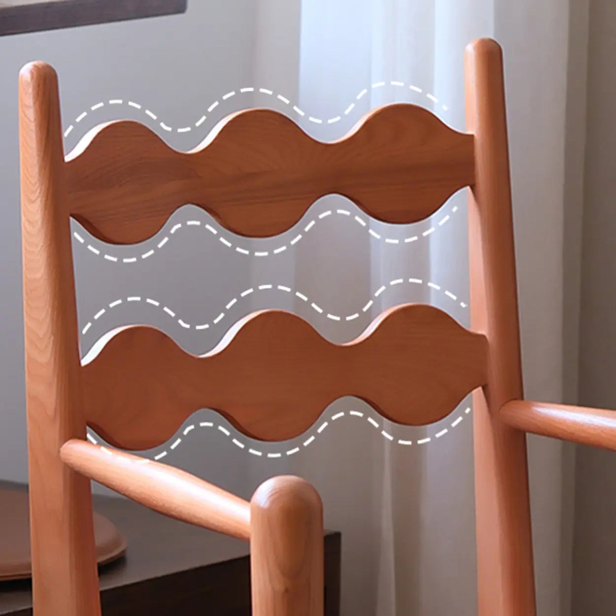 Square Open Wave-Back Wooden Arm Dining Chairs Orange Image - 18