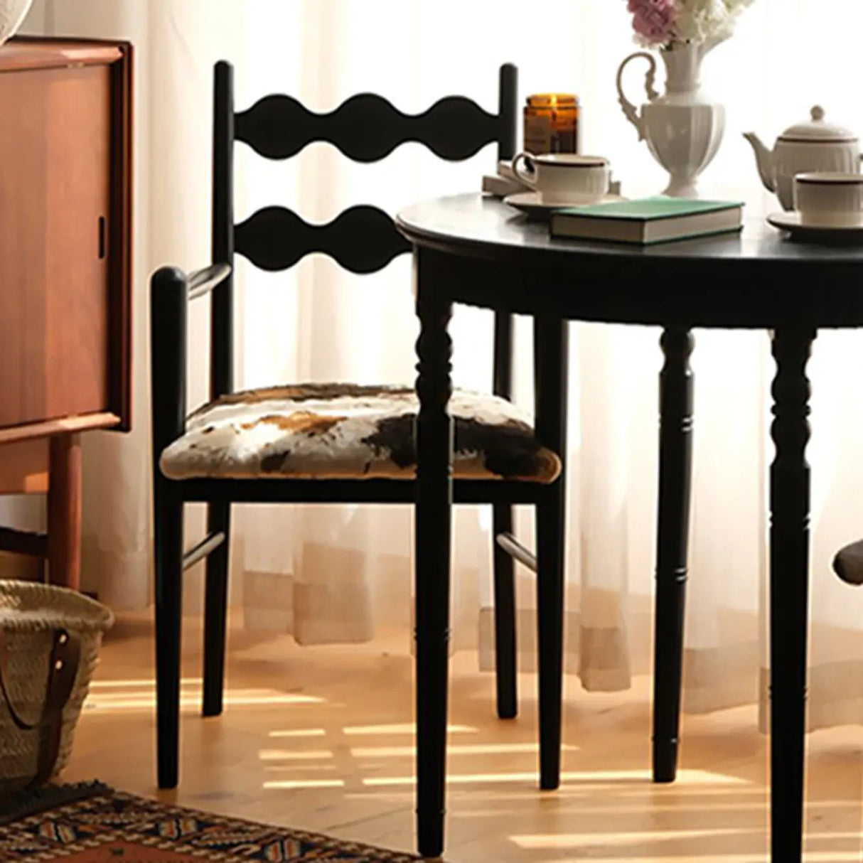 Square Open Wave-Back Wooden Arm Dining Chairs Orange Image - 3