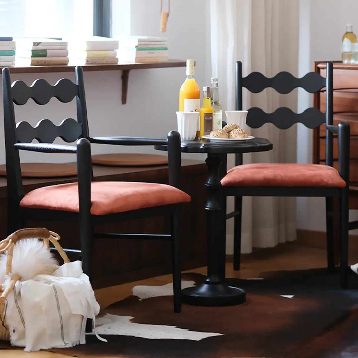 Square Open Wave-Back Wooden Arm Dining Chairs Orange Image - 5