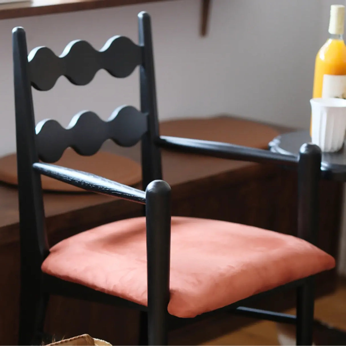 Square Open Wave-Back Wooden Arm Dining Chairs Orange Image - 8