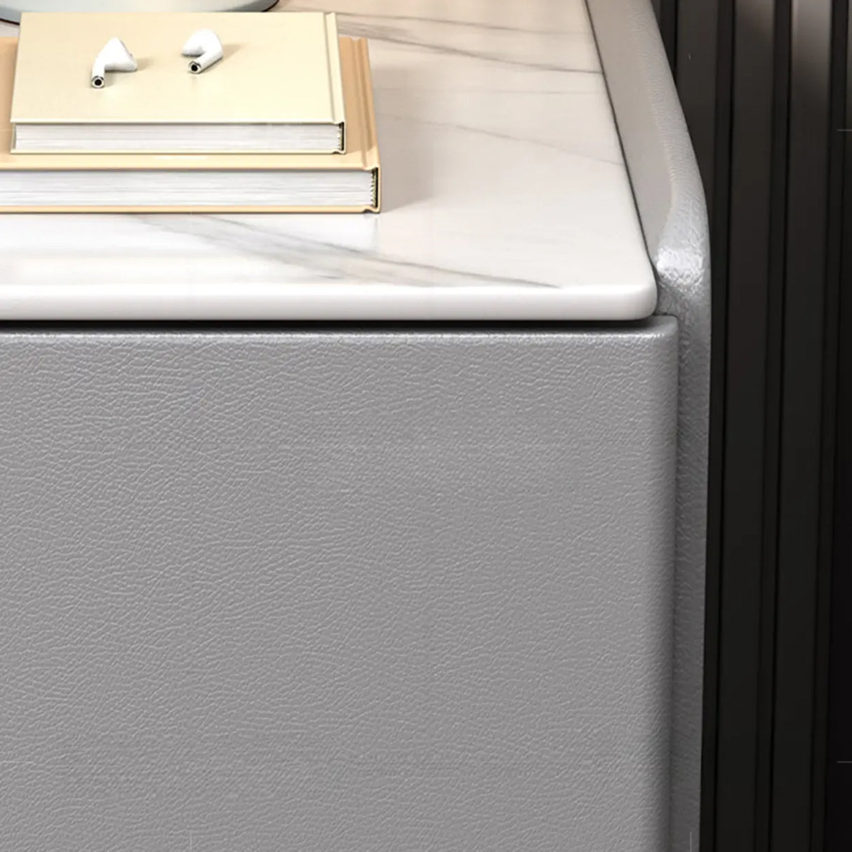 Square Stone and Wood Grey Drawers Bedside Cabinet Image - 10