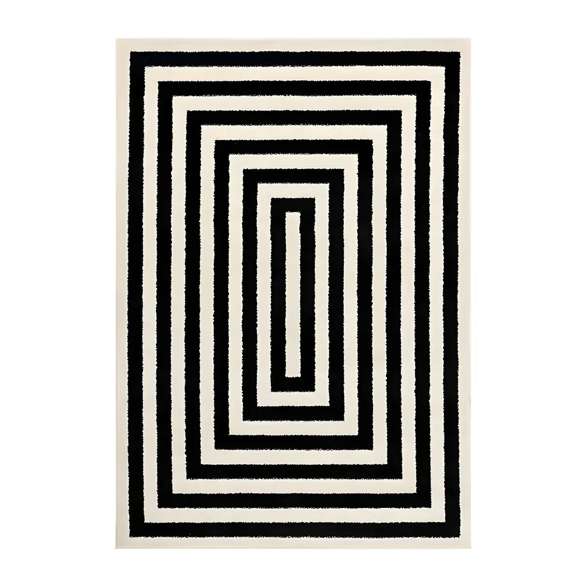 Square Striped Polypropylene Black-White Area Rug Image - 4