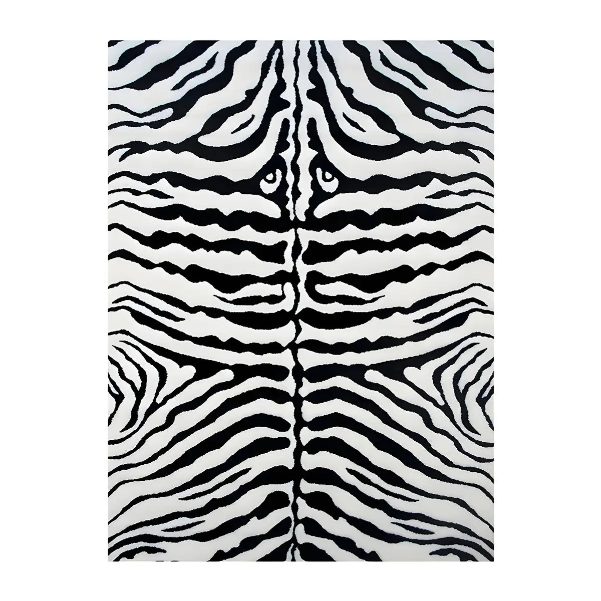 Square Striped Polypropylene Black-White Area Rug Image - 5
