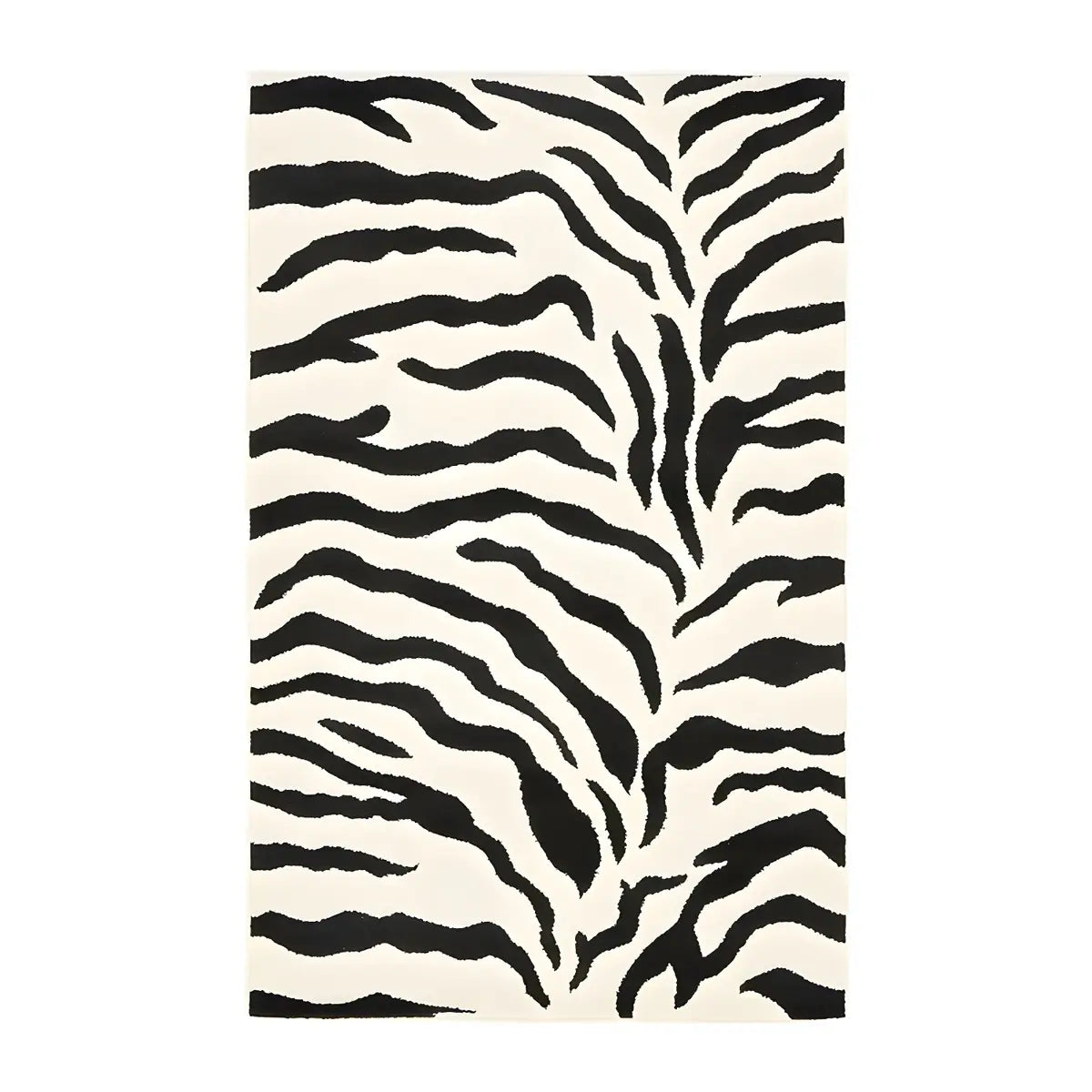 Square Striped Polypropylene Black-White Area Rug Image - 6