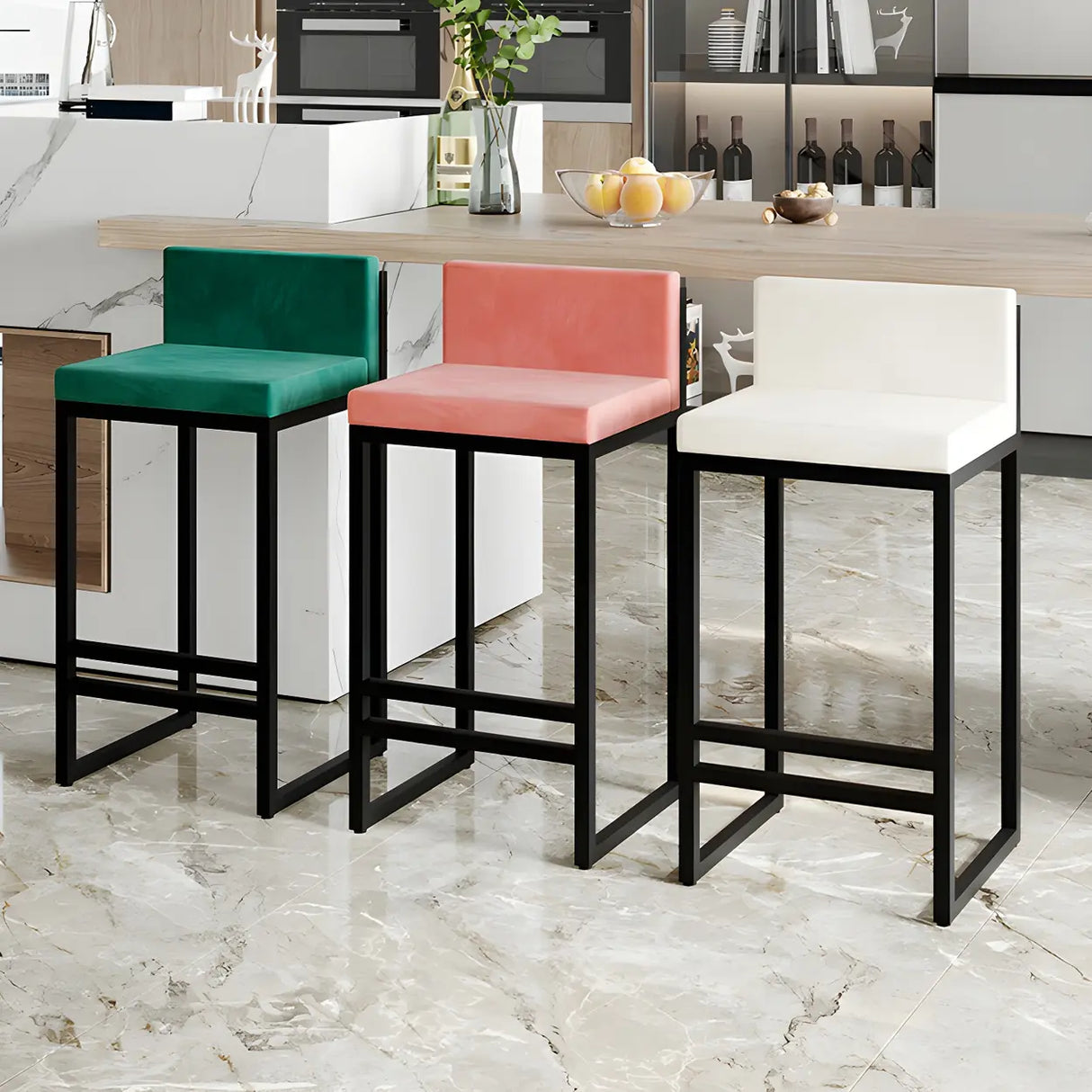 Square Upholstered Metal Sled Bar Stool with Footrest Image - 5