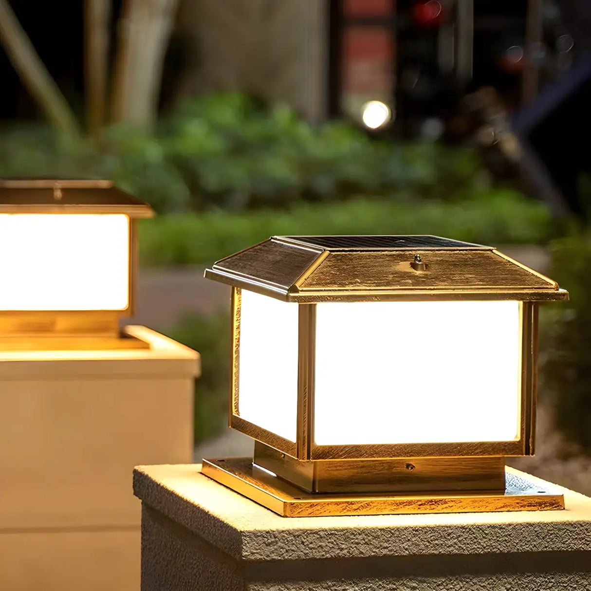 Square Vintage Metal Outdoor Solar Lantern Post Light Image - 12