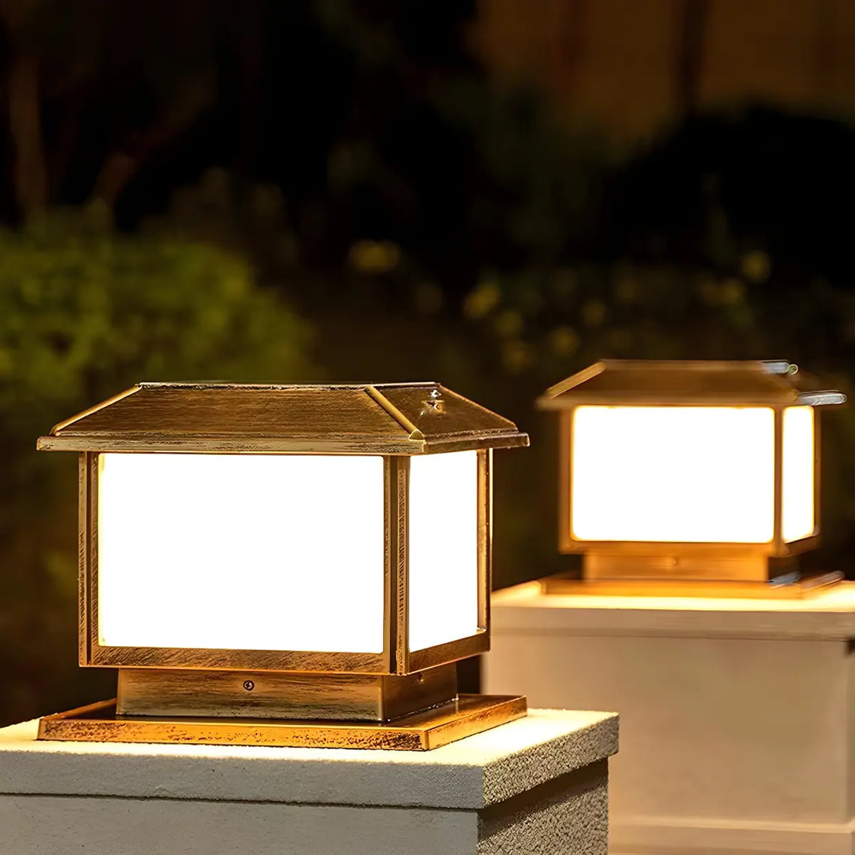 Square Vintage Metal Outdoor Solar Lantern Post Light Image - 13