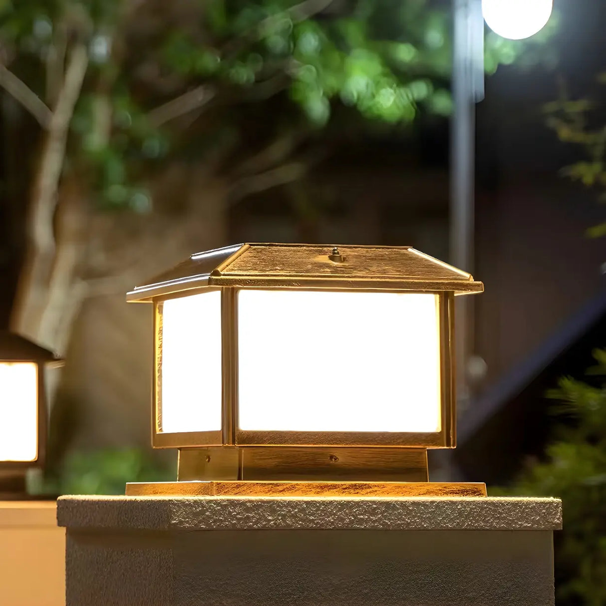 Square Vintage Metal Outdoor Solar Lantern Post Light Image - 3