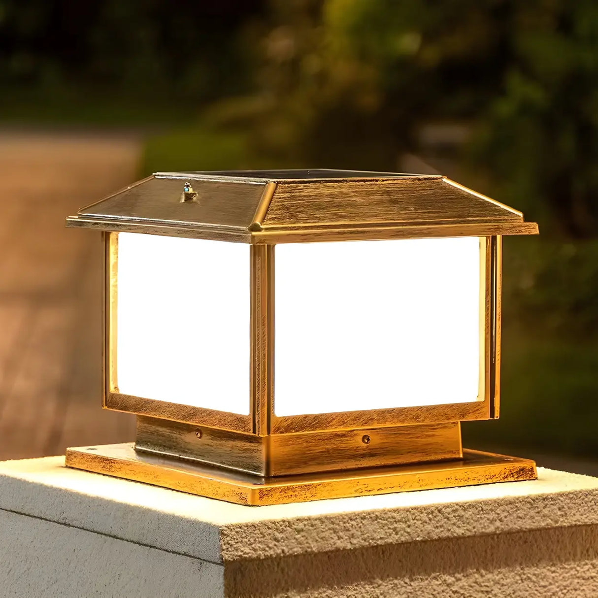 Square Vintage Metal Outdoor Solar Lantern Post Light Image - 4