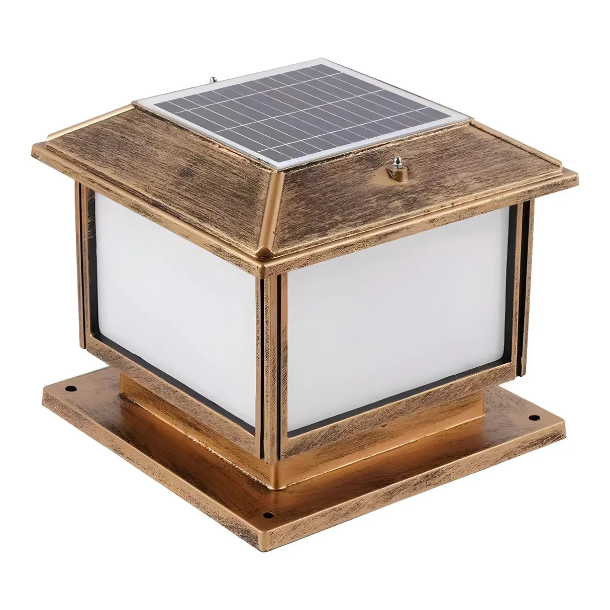 Square Vintage Metal Outdoor Solar Lantern Post Light Image - 5