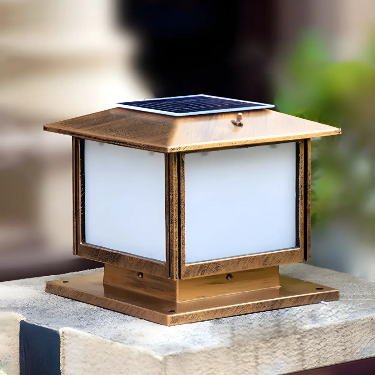 Square Vintage Metal Outdoor Solar Lantern Post Light Image - 6