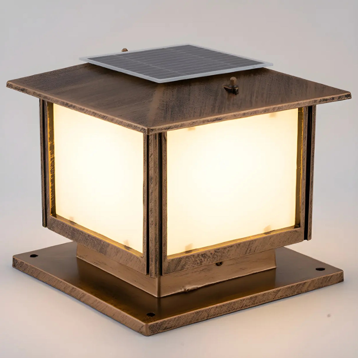 Square Vintage Metal Outdoor Solar Lantern Post Light Image - 7