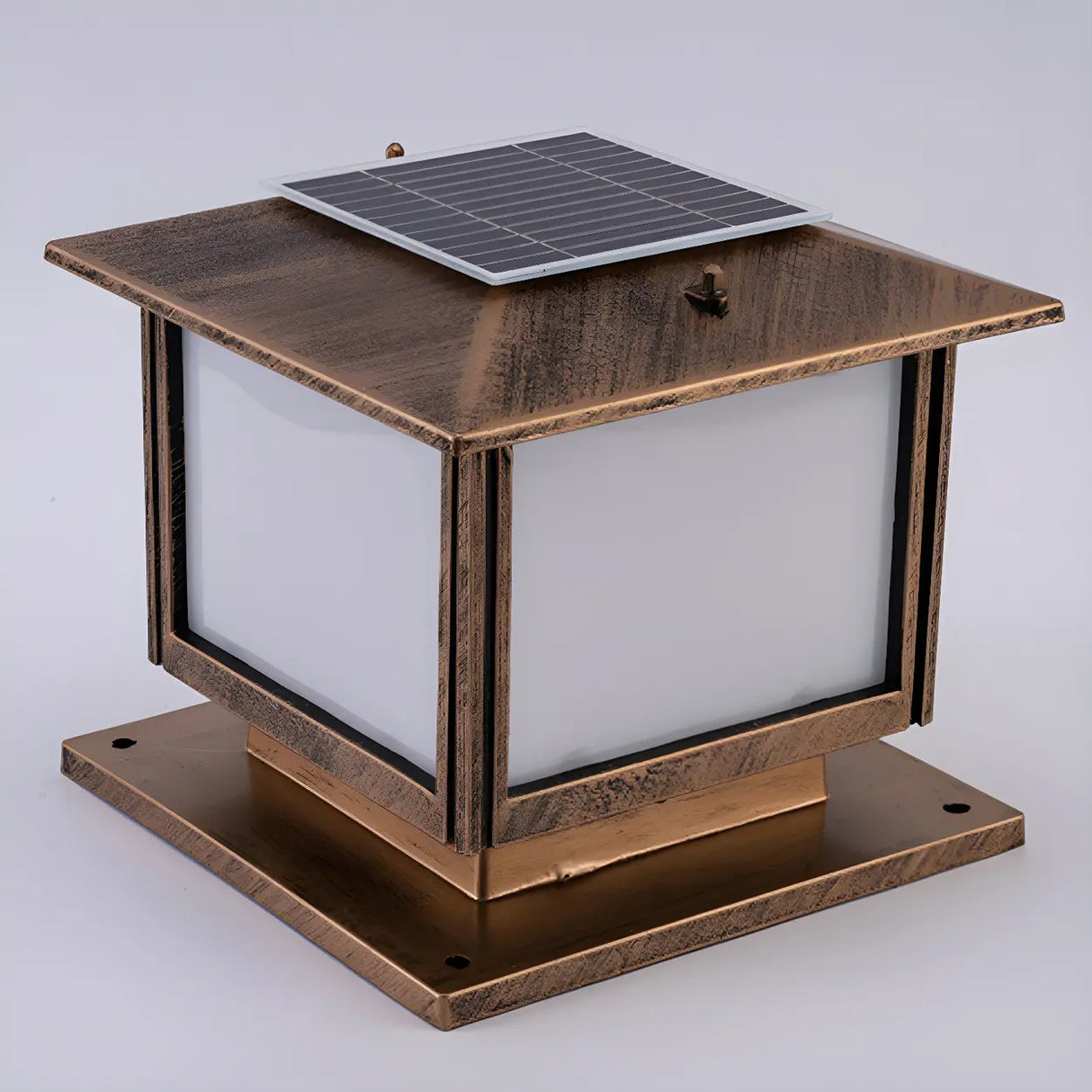 Square Vintage Metal Outdoor Solar Lantern Post Light Image - 8