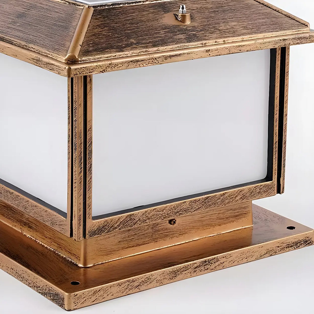 Square Vintage Metal Outdoor Solar Lantern Post Light Image - 9