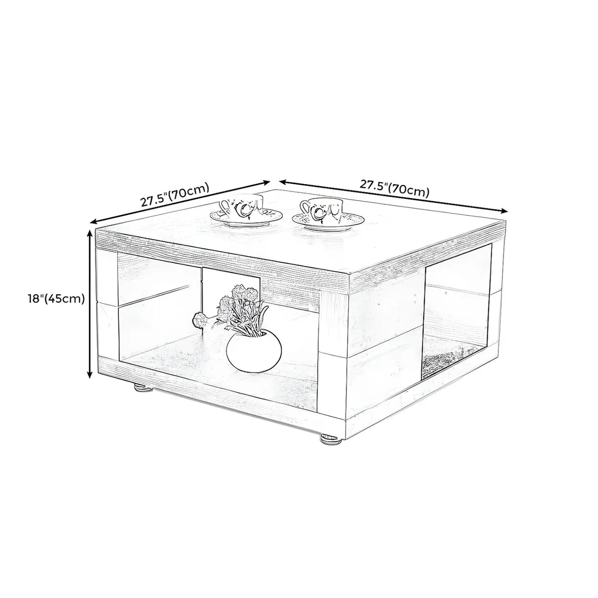 Square Walnut Wood Double Tier Side Table with Shelf Image - 7