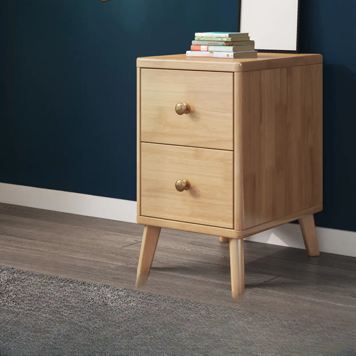 Square Wood Natural 2-Drawer Nightstand with Legs Image - 1