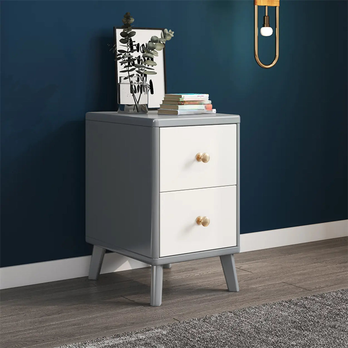Square Wood Natural 2-Drawer Nightstand with Legs Image - 2