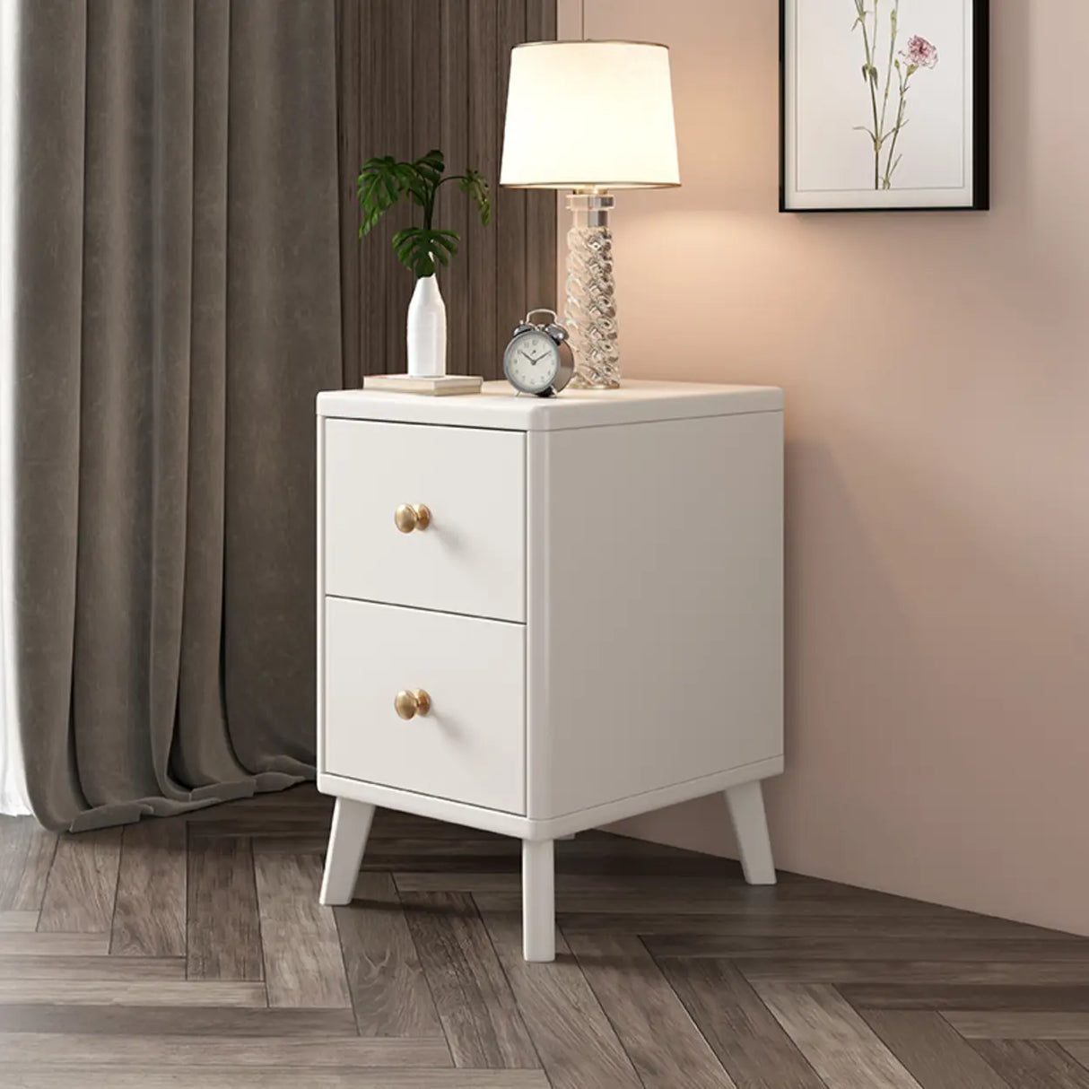 Square Wood Natural 2-Drawer Nightstand with Legs Image - 3