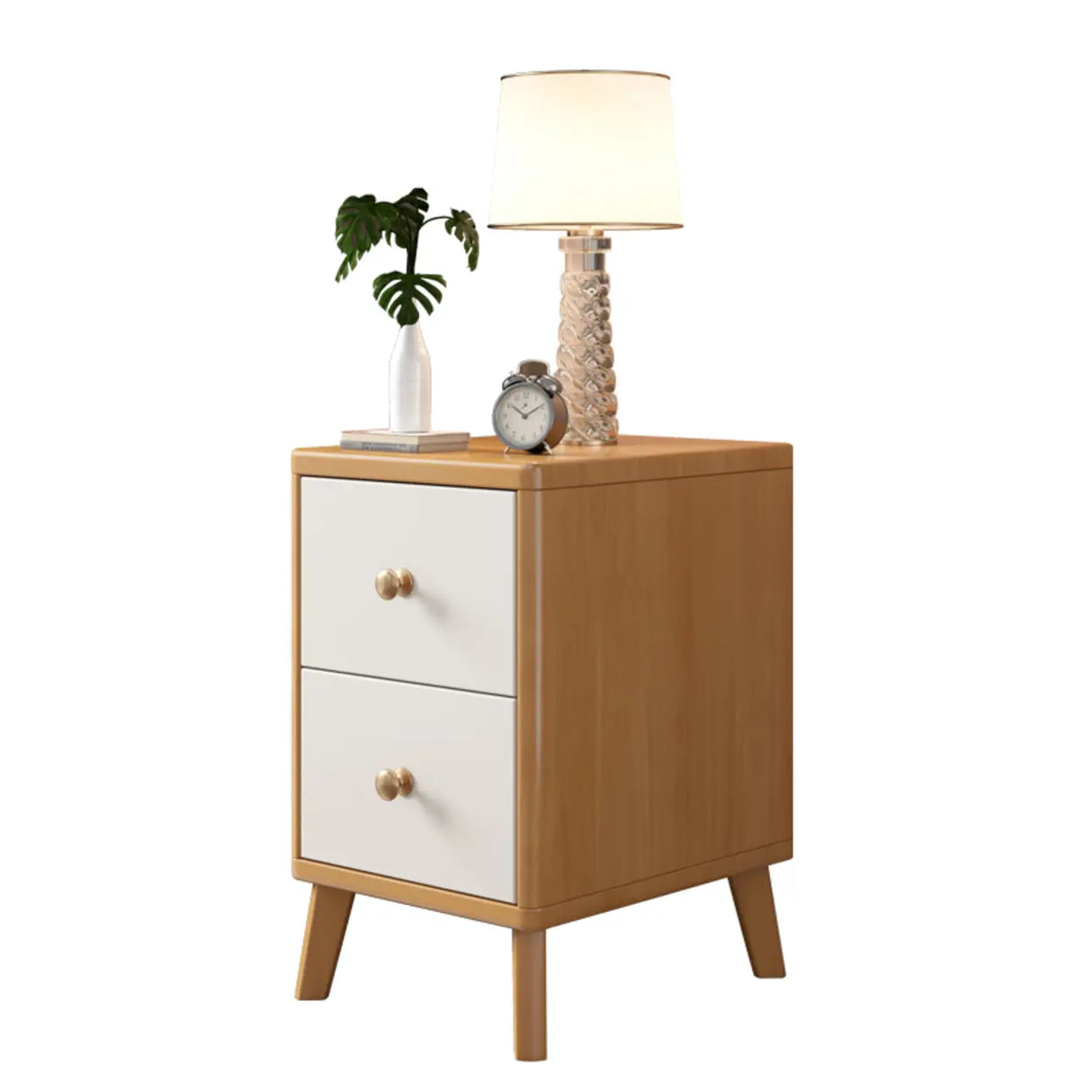 Square Wood Natural 2-Drawer Nightstand with Legs Image - 4