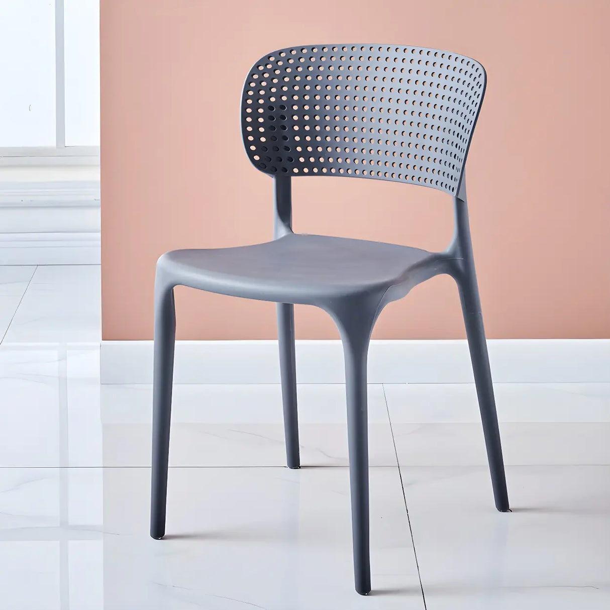 Stackable Minimalist Open Back Side Chair with Four-Leg Image - 29