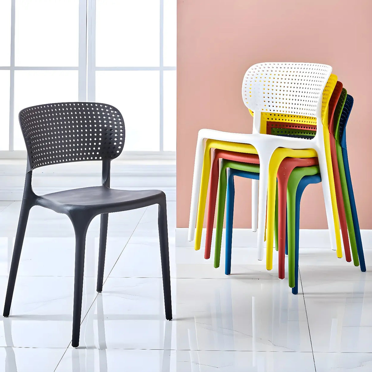 Stackable Minimalist Open Back Side Chair with Four-Leg Image - 1