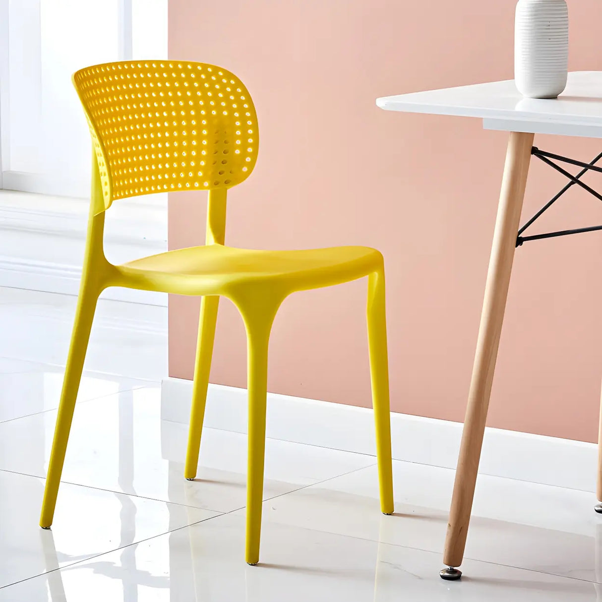 Stackable Minimalist Open Back Side Chair with Four-Leg Image - 4