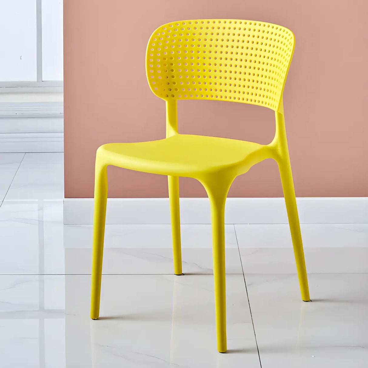 Stackable Minimalist Open Back Side Chair with Four-Leg Image - 23