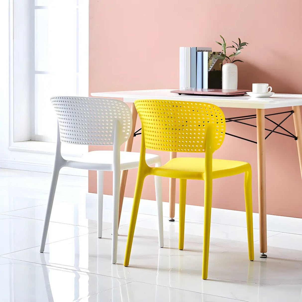 Stackable Minimalist Open Back Side Chair with Four-Leg Image - 8