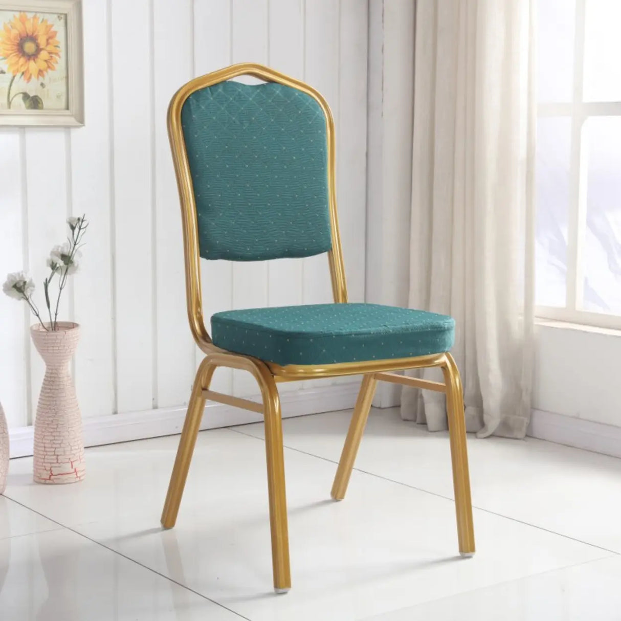 Stackable Print Fabric High Back Metal Dining Chair Image - 5