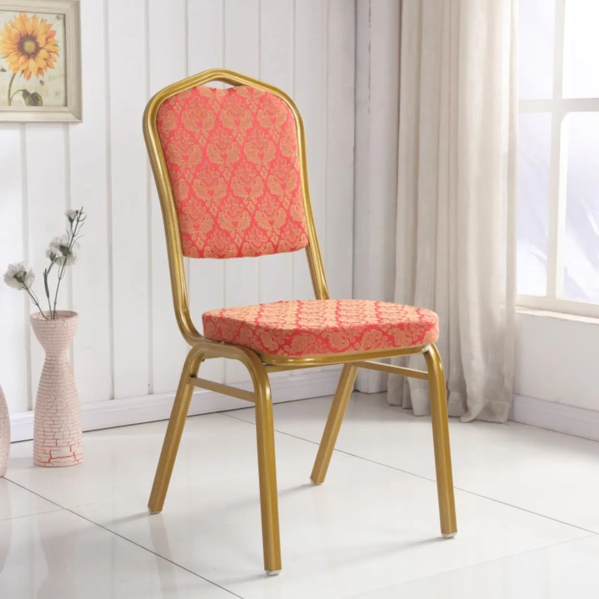 Stackable Print Fabric High Back Metal Dining Chair Image - 9