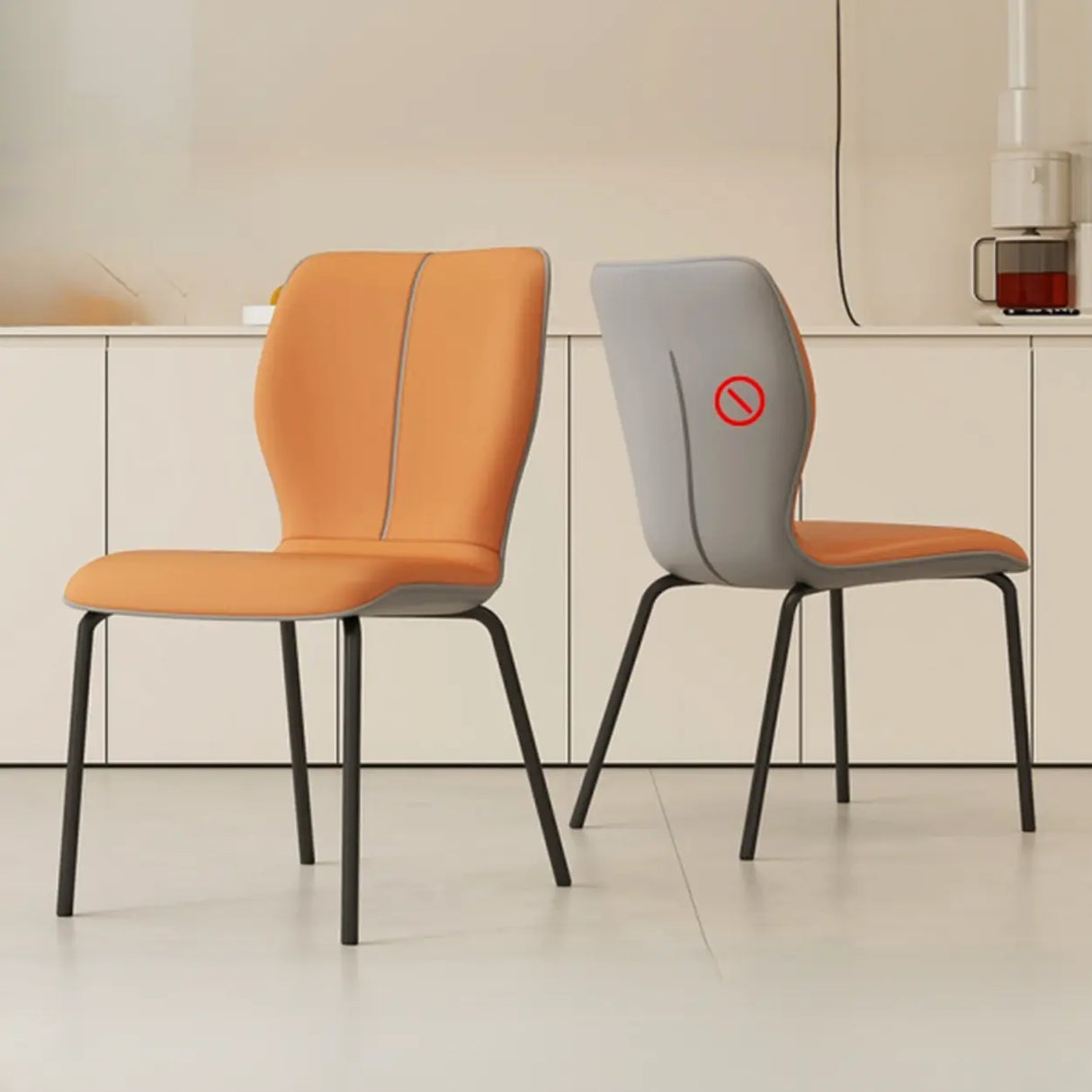 Stackable PU Leather Solid Back Dining Chair with Metal Legs Image - 11