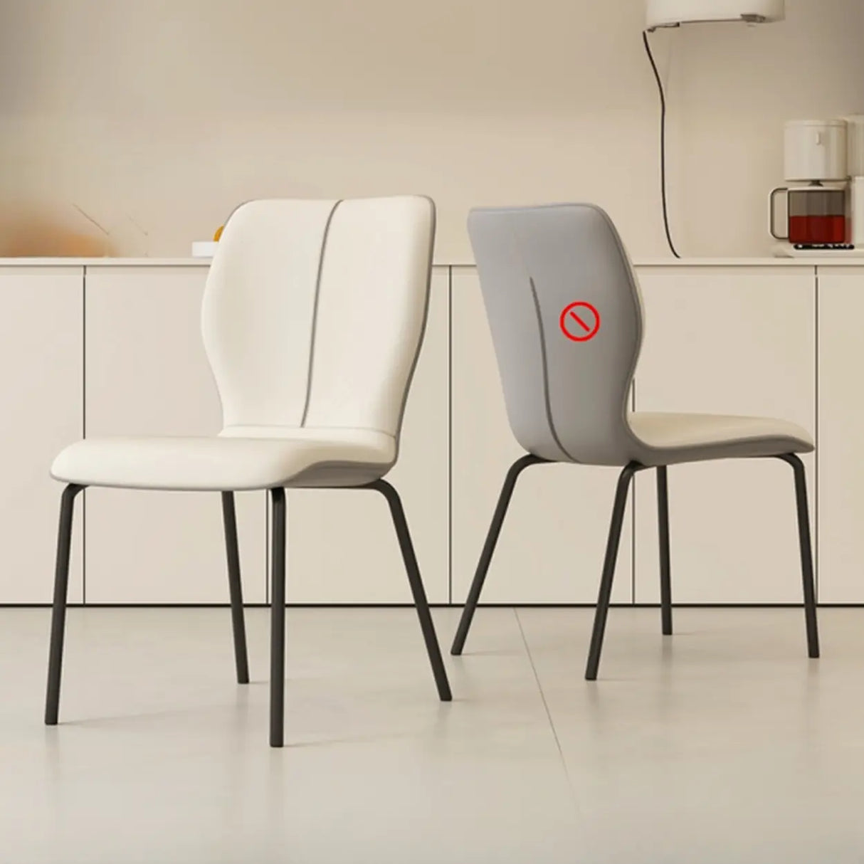 Stackable PU Leather Solid Back Dining Chair with Metal Legs Image - 5