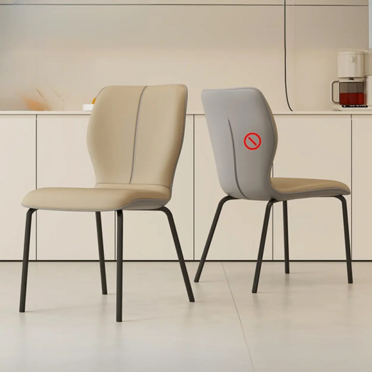 Stackable PU Leather Solid Back Dining Chair with Metal Legs Image - 7