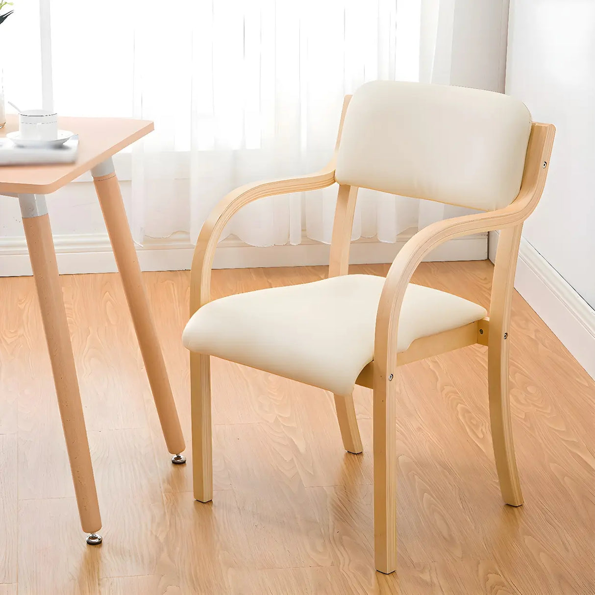 Stackable Upholstered Natural Birch Dining Arm Chair Image - 1
